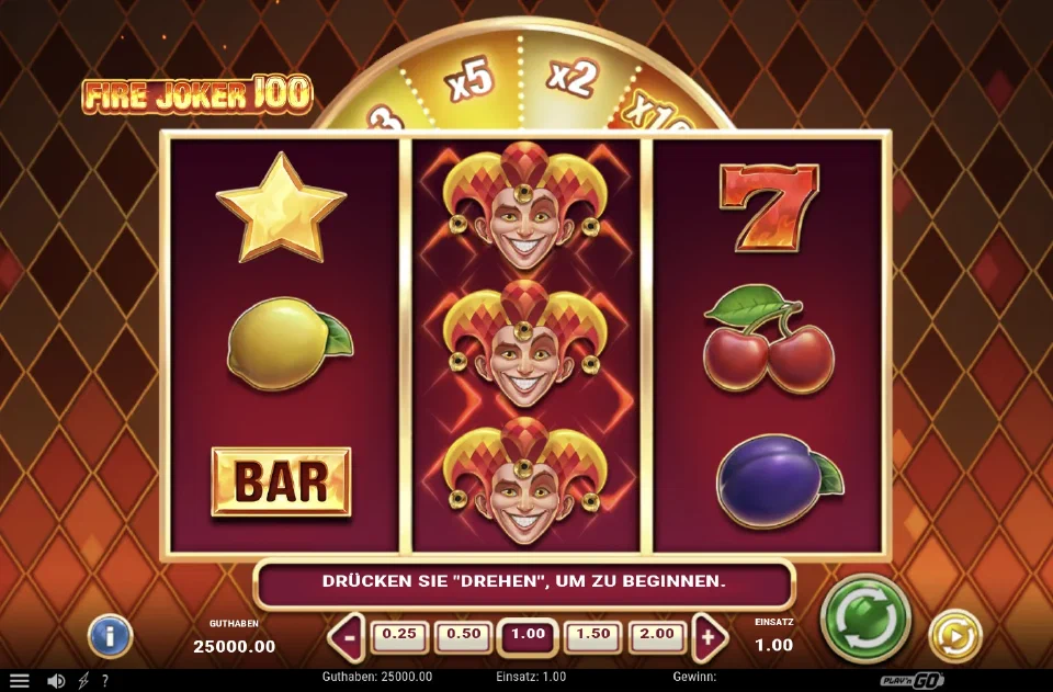 Fire Joker 100 Spielansicht mit drei Walzen