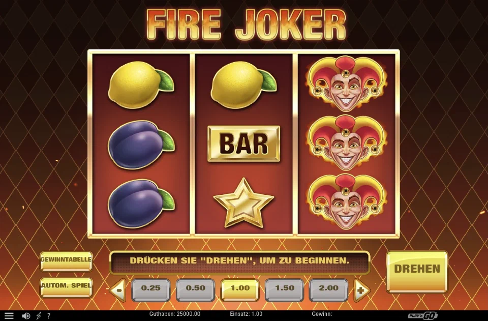 Fire Joker Spielansicht mit drei Walzen